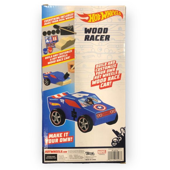 NEW - Marvel Captain America Avengers Hot Wheels Wood Racer New In Box Ages 4+ - Picture 2 of 2